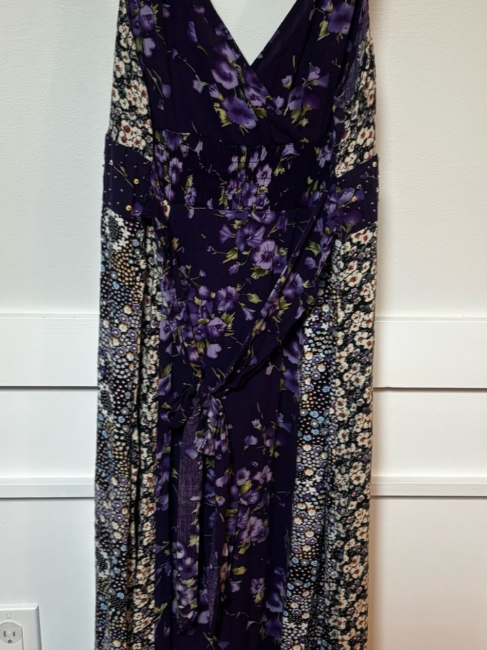 sleeveless, V-neck patchwork floral maxi dress from the NY Collection.